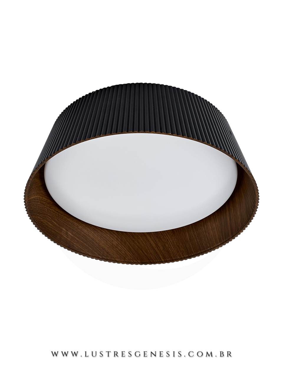 Lustre Plafon LED Redondo 45cm Branco com Madeira Cerejeira Estilo Moderno Luminaria de Teto para Sala Quarto Cozinha Corredor Hall e Living  4